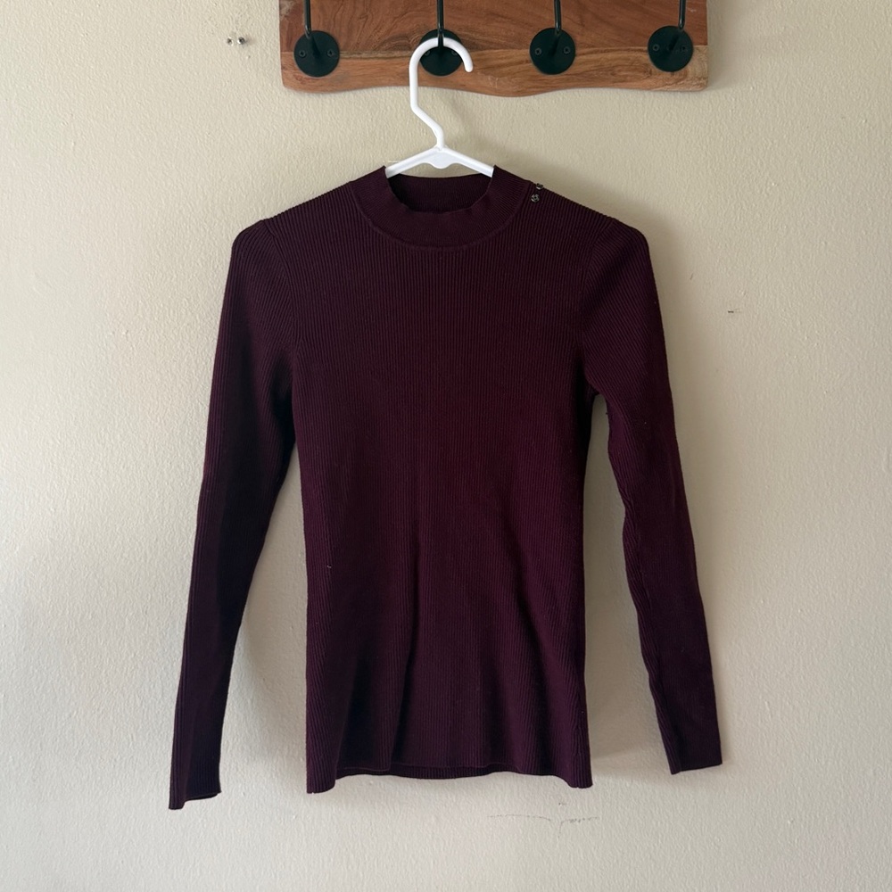 Ted Baker Burgundy Ribbed Sweater with Shoulder Button Accents size S